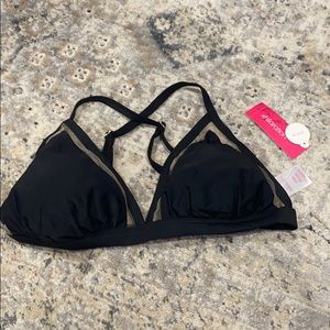 black bathing suit top  see-through mesh detailing